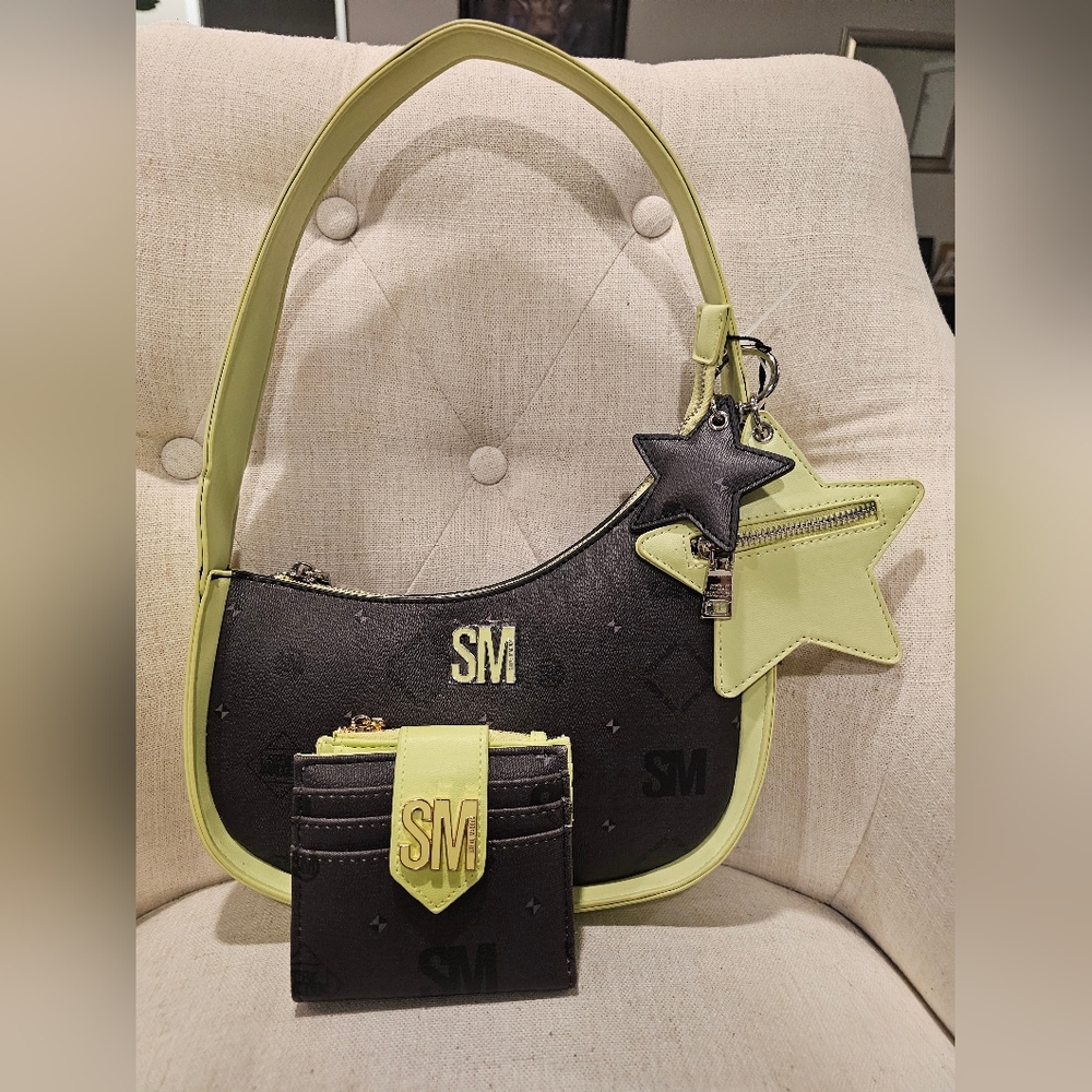 RARE Steve Madden Green & Brown Shoulder Handbag & Wallet Set